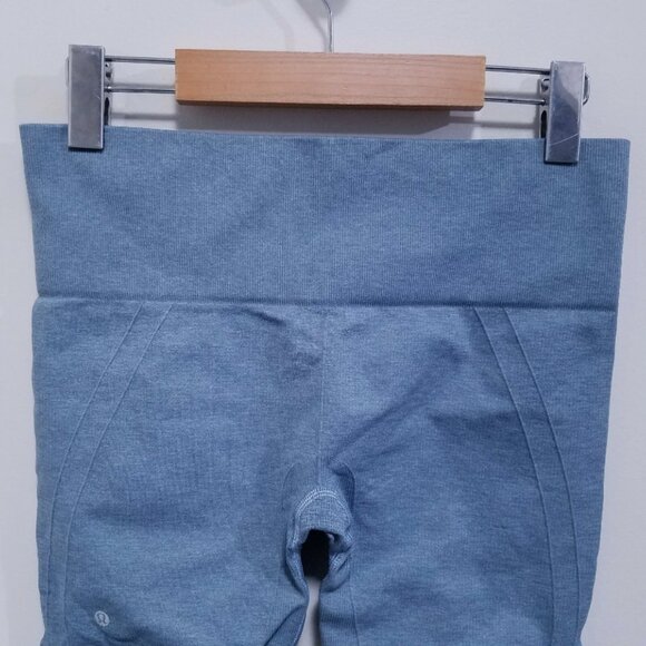 Lululemon In The Flow Leggings 8 Medium Heathered Blue Denim Gray Ruched Pant - Picture 6 of 7